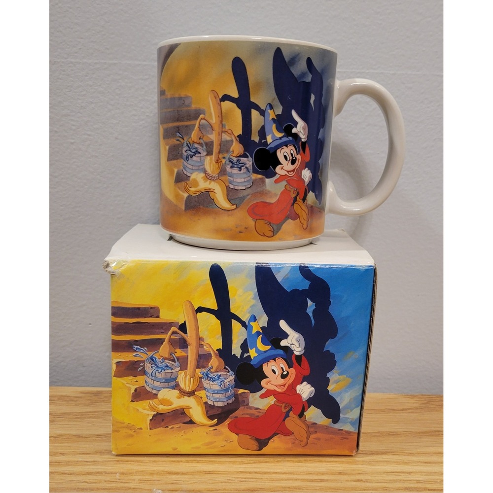 Vintage Disney Fantasia 50th Anniversary Sorcerer Mickey Mug 1990 Japan with Box